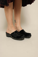 Y2K Rampage Black Velvet Beaded Slip On Platform Clogs