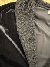 Y2K Black Velvet Long Duster Jacket With Faux Fur Trim