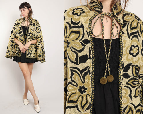 70s Floral Tapestry Cape