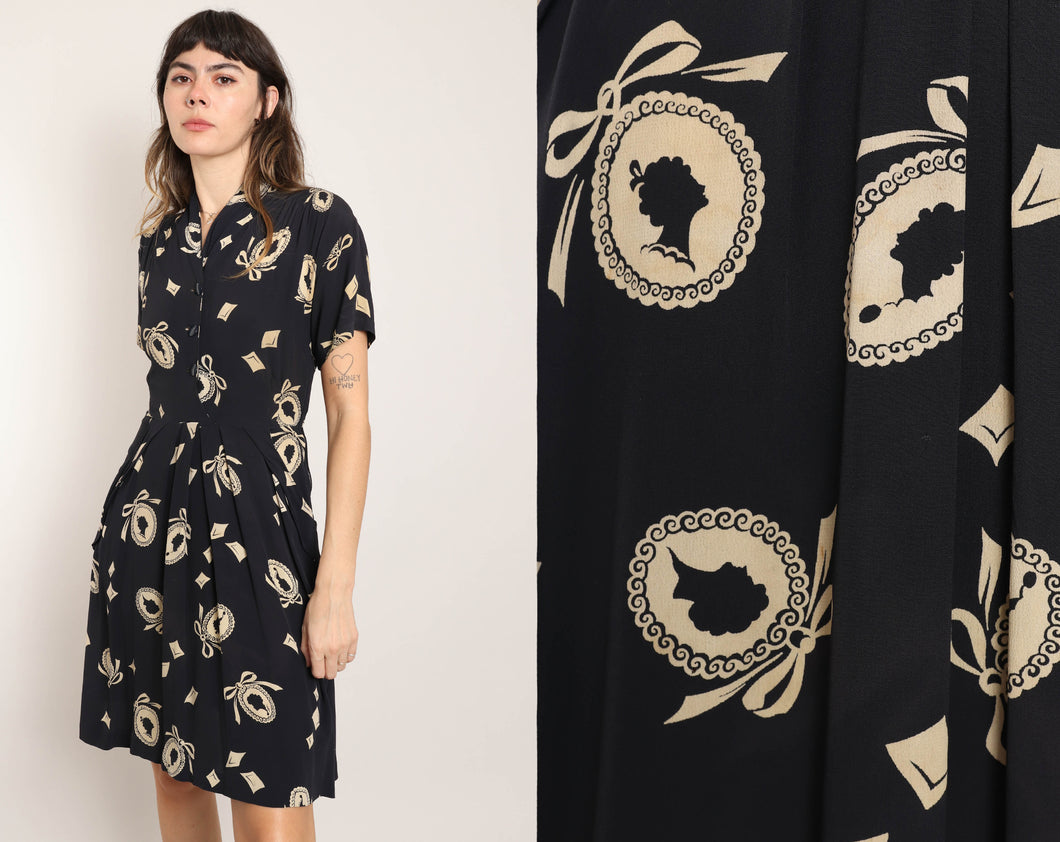 40s Cameo Print Dress
