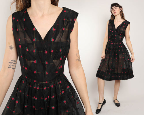 50s Sheer Embroidered Dress