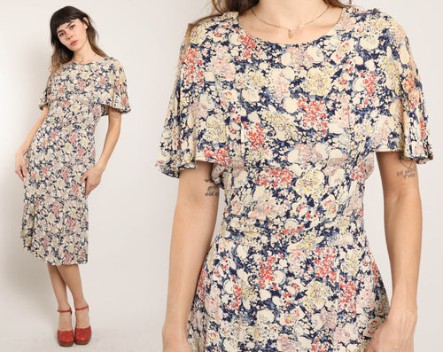 40s Floral Rayon Dress