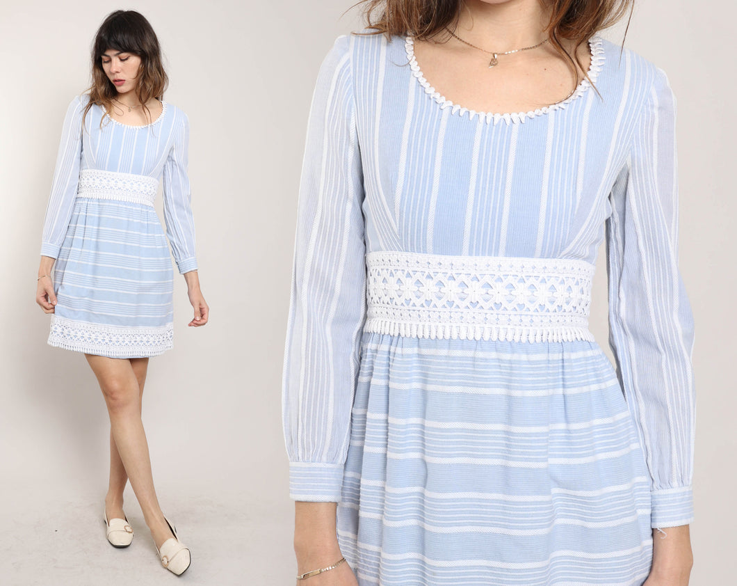 60s Blue Striped Mini Dress