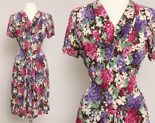 40s Floral Jersey Knit Dress