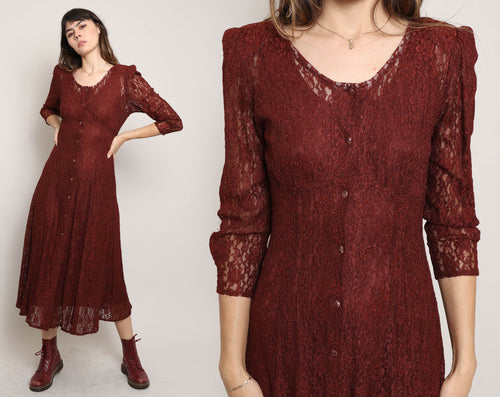 90s Burgundy Lace Dress
