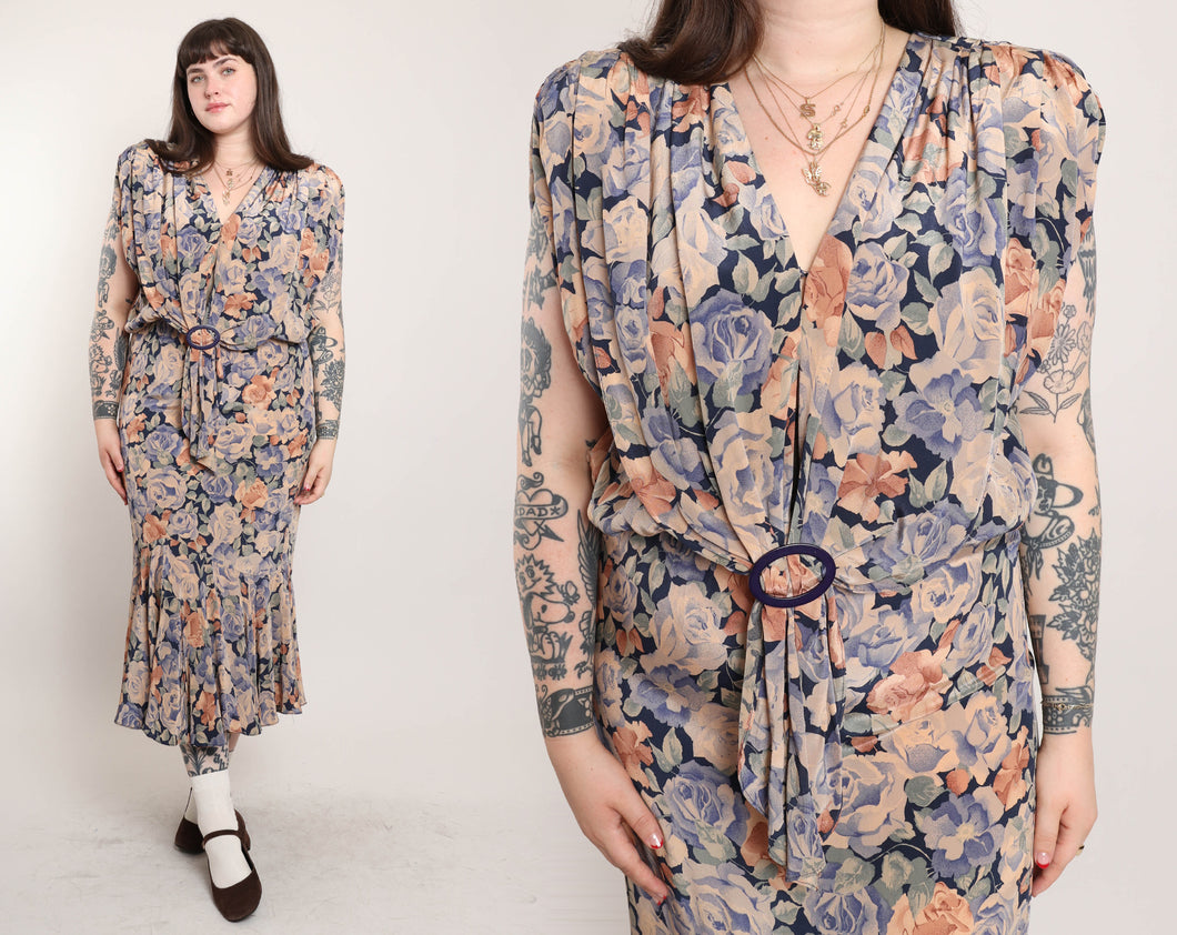 80s Muted Floral Dress