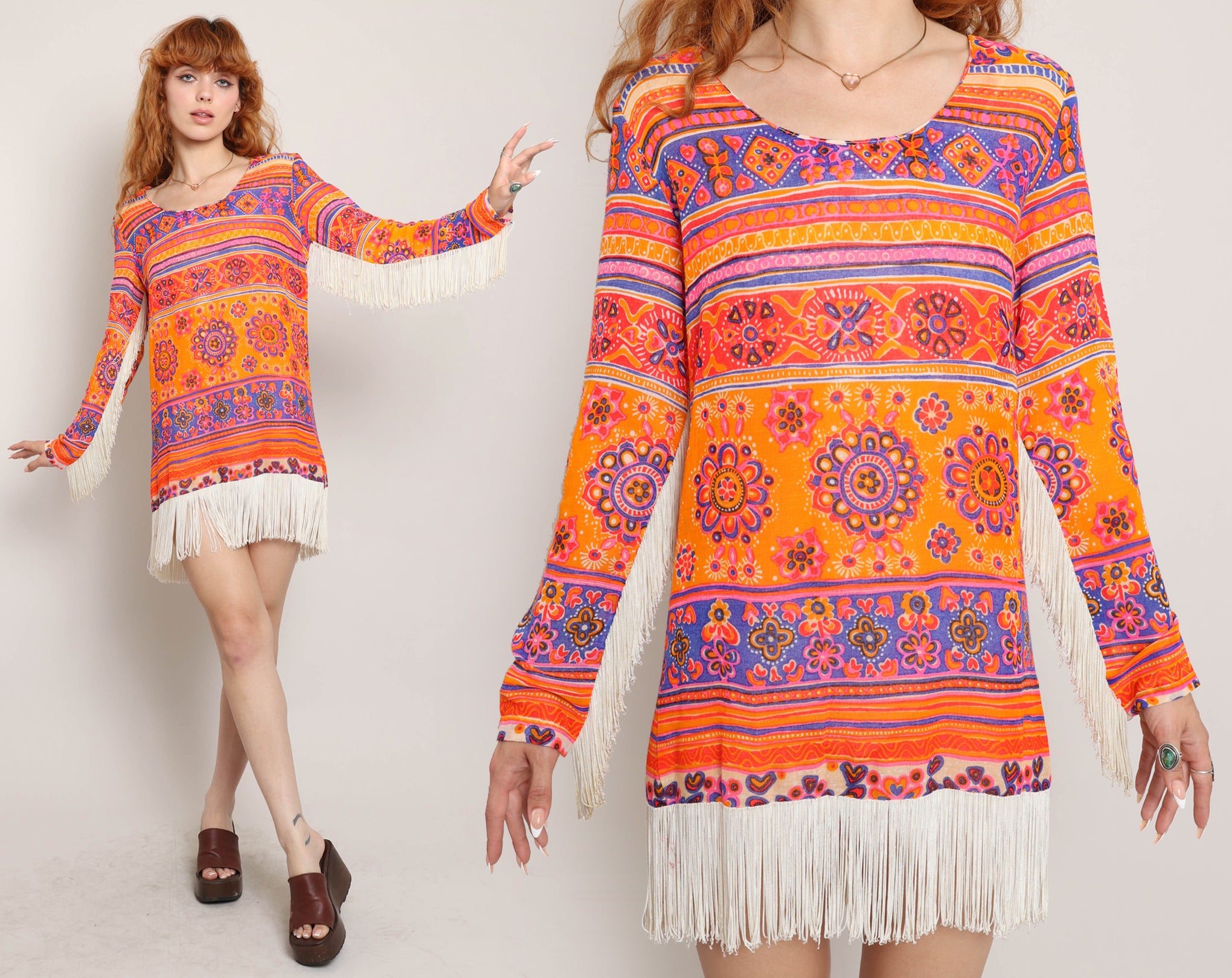 60s Psychedelic Fringe Dress Luxie Vintage