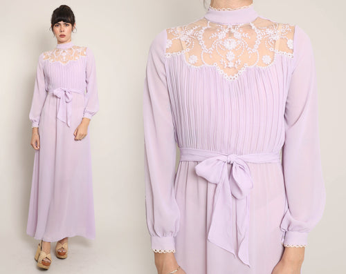 80s Victorian Chiffon Dress