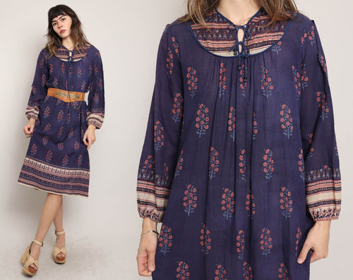 70s Purple Cotton Dress