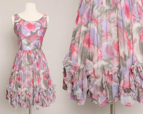 50s Abstract Ruffle Dress