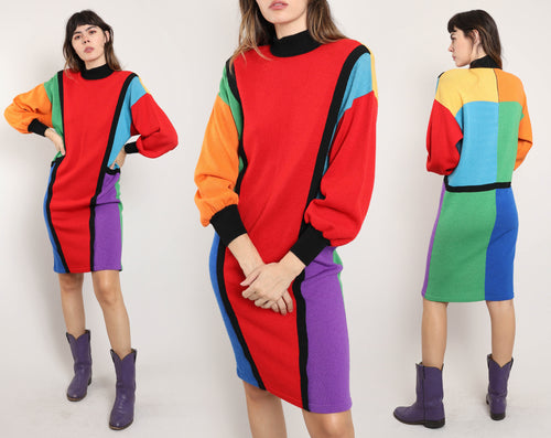 80s Rainbow Sweater Dress
