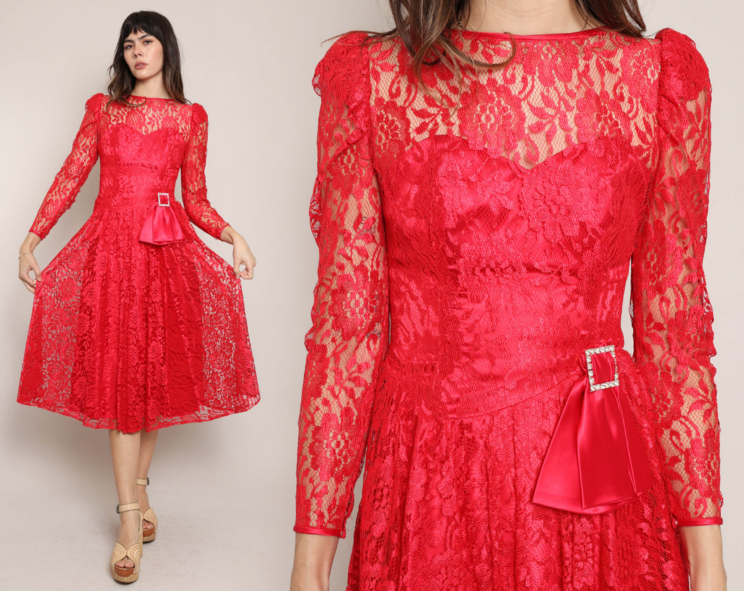 80s Lydia Red Lace Dress