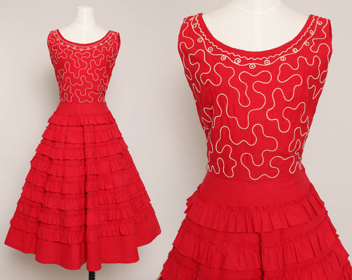 50s Tiered Ruffle Cotton Dress