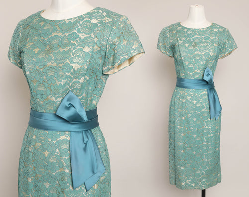 50s Teal Lace Wiggle Dress