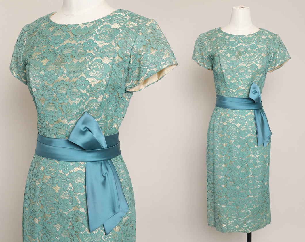 50s Teal Lace Wiggle Dress