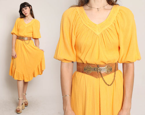 70s Yellow Gauze Dress