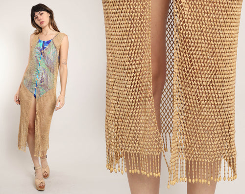 90s Wood Beaded Cover Up