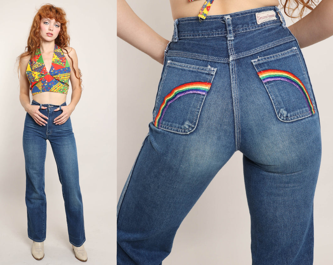 Reworked Embroidered Rainbow Star Pocket Jeans
