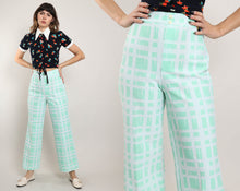 70s Mint Plaid Bell Bottoms