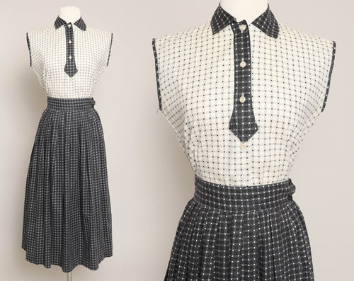 50s Contrast Grid Skirt Set
