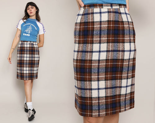 60s Brown Plaid Skirt