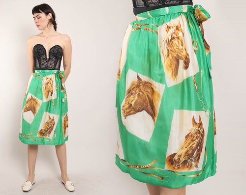 70s Silk Horse Print Skirt