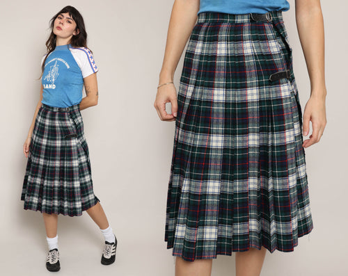 80s Plaid Wool Buckle Skirt