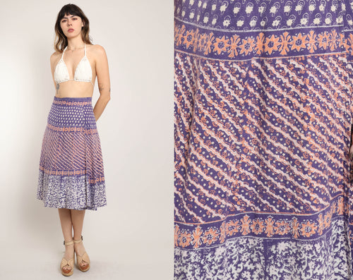 70s Block Print Wrap Skirt