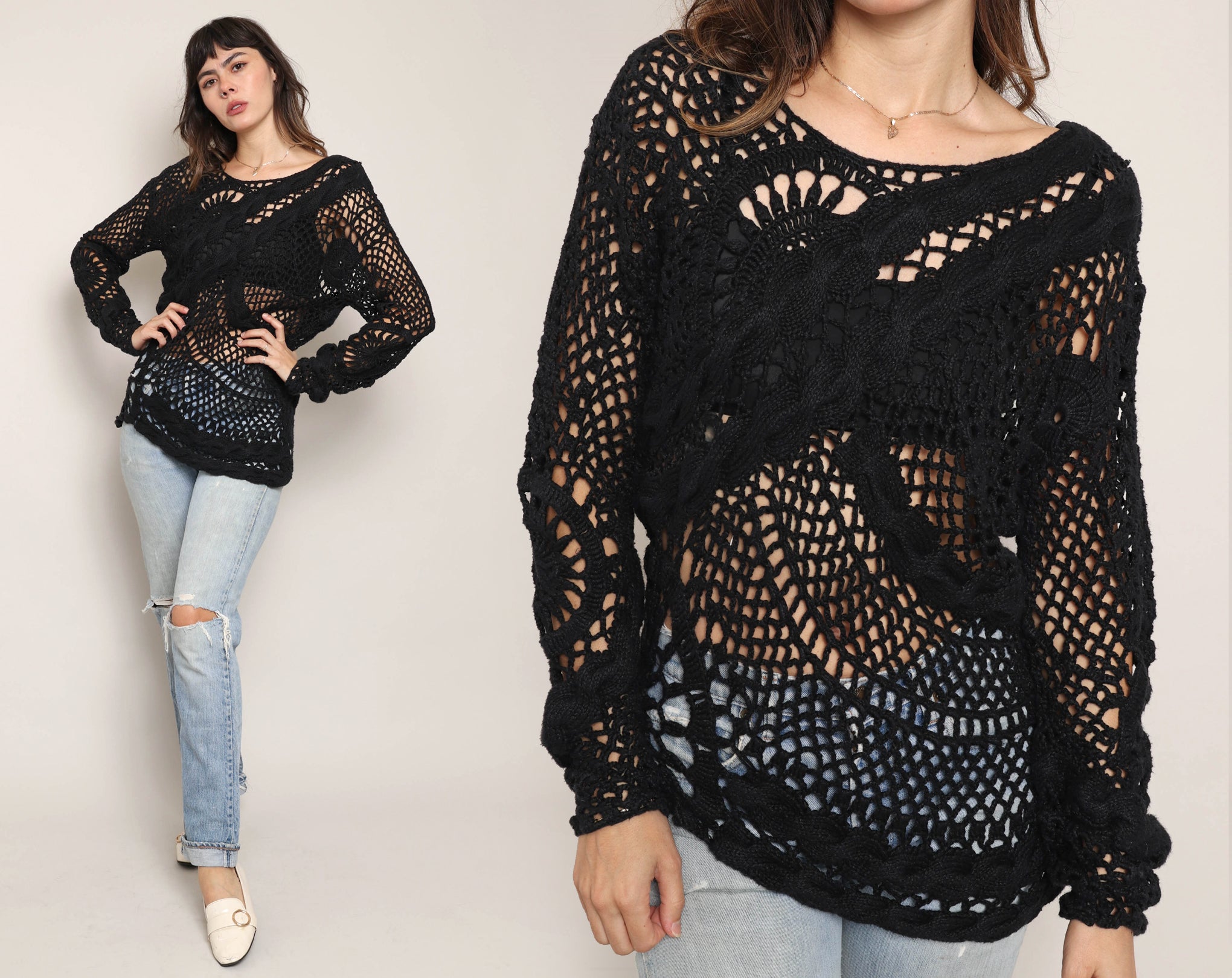 90s Crochet Fishnet Sweater