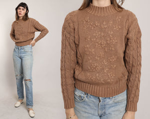 80s Brown Floral Sweater