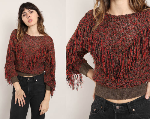 80s Speckled Fringe Sweater