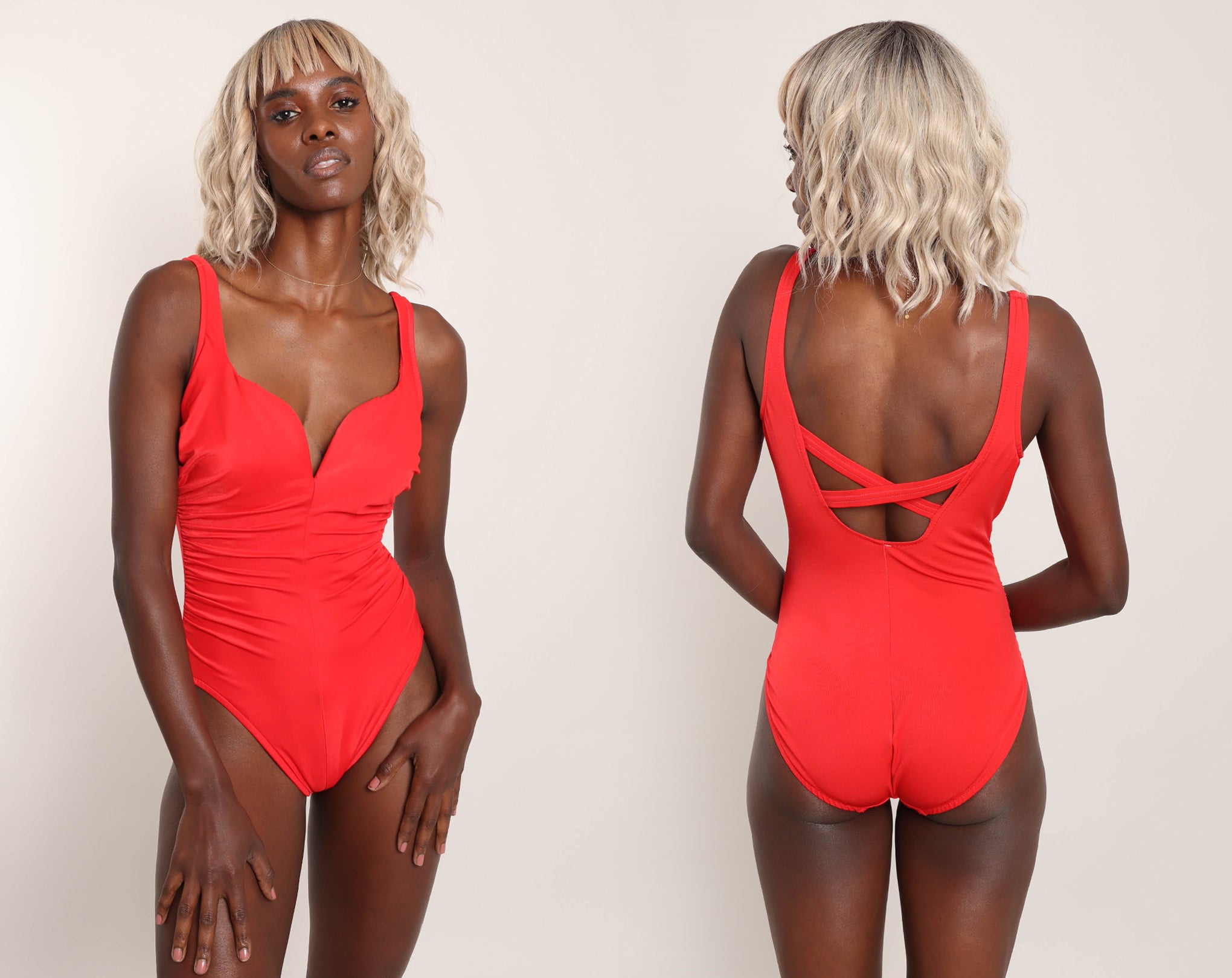90s Red Ruched Swimsuit – Luxie Vintage