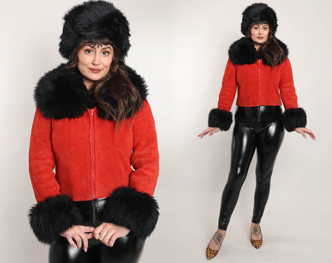 Dark red fur on sale jacket