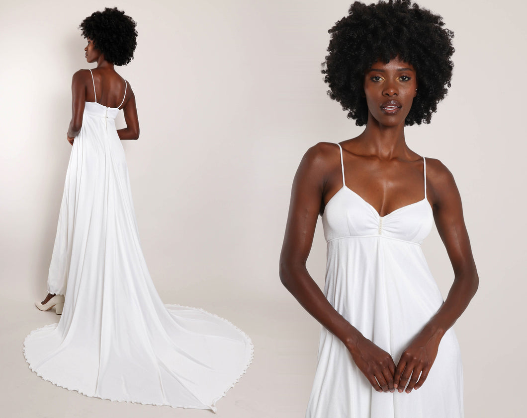 70s Lettuce Hem Gown With Train