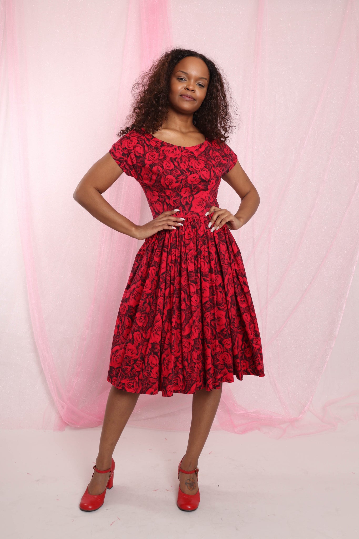 rose print dress Vintage Rose Floral Dress Sleeveless Georgette, Romantic Style