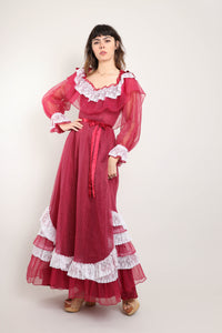 80s Maroon Chiffon Gown