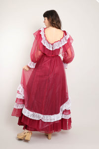 80s Maroon Chiffon Gown