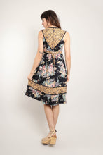 70s Black Floral Prairie Dress