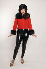 70s Red Suede Fur Jacket Set