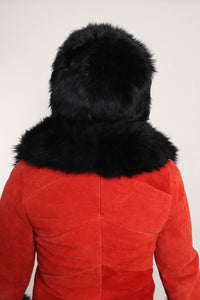 70s Red Suede Fur Jacket Set