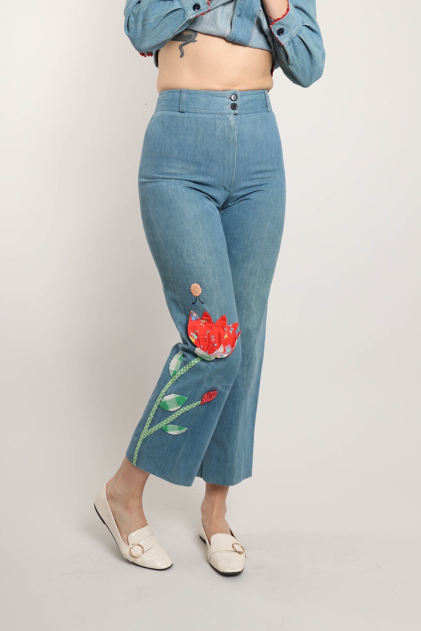 70s Denim Floral Pants Set – Luxie Vintage