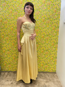 50s Yellow Satin Gown