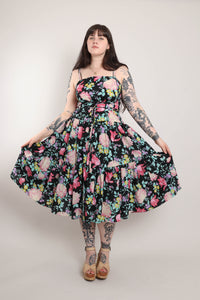 70s Black Floral Sun Dress