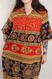 70s Block Print House Dress