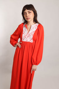 70s Red Prairie Dress