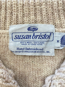 80s Oatmeal Embroidered Cardigan