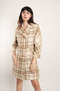70s Plaid Tweed Coat