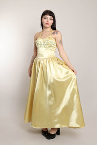 50s Yellow Satin Gown