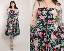 70s Black Floral Sun Dress