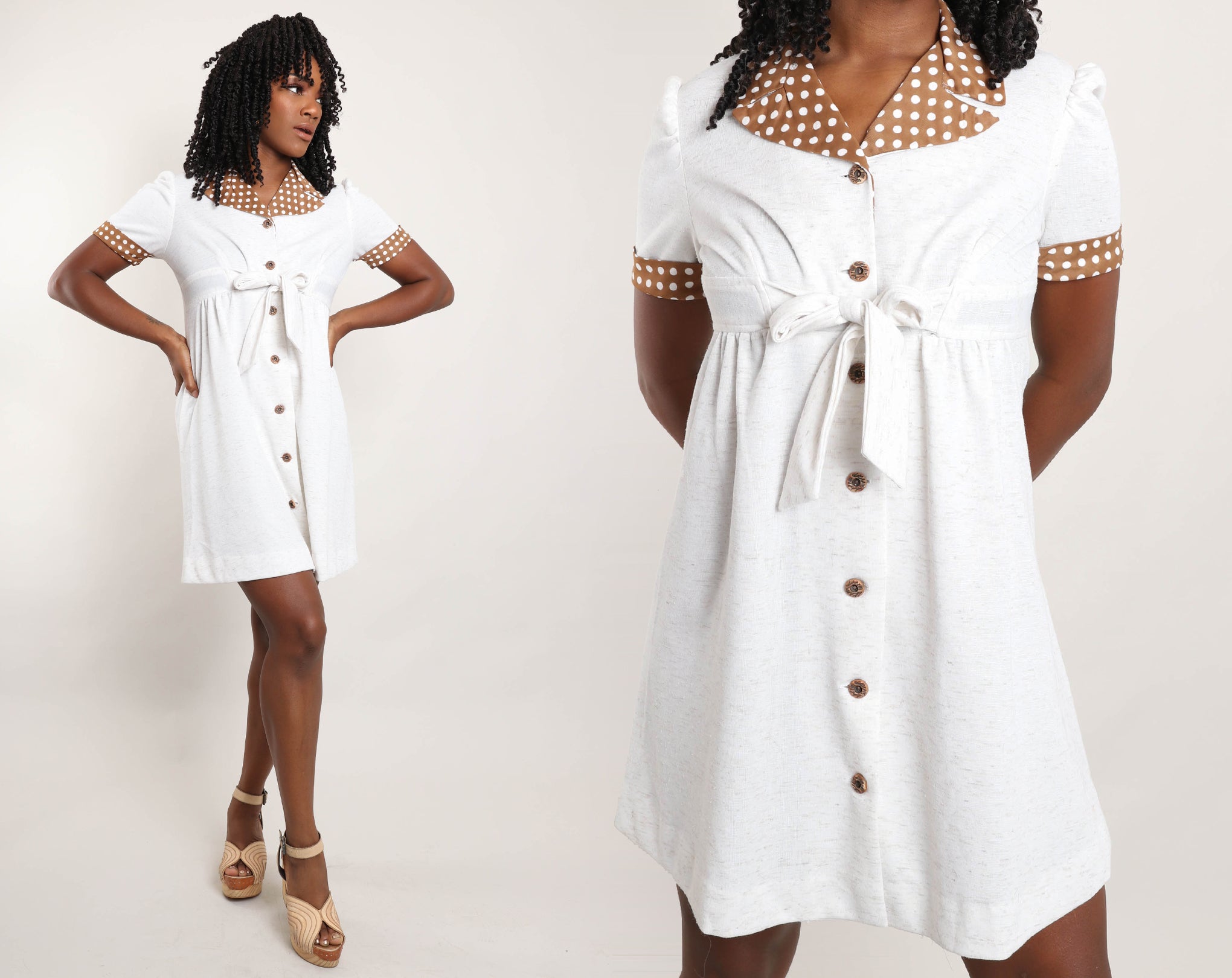 70s Polka Dot Collar Dress – Luxie Vintage
